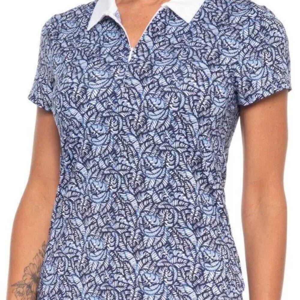 TOMMY BAHAMA Women's Blue/White Golf Polo S, 1/4 Zip
